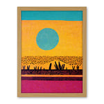 Wee Blue Coo Desert Roadside Oasis Modern Pop Art Surreal Landscape Artwork Framed Wall Art Print 18X24 Inch