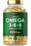 Triple Omega 3 6 9 Capsules 3000Mg | 240 Count | High Strength Supplement with E