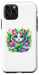 iPhone 11 Pro Beloved Cat with Green Leaves Cat Lovers Pink Waterfalls Case