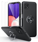 Focusor Coque pour Samsung Galaxy A22 5G +2 Verre Trempé, Etui avec Support à Anneau Caché Rotatif à 360 Degrés Housse Antichoc pour Samsung A22 5G, Noir