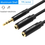 Vention Câble auxiliaire 3,5 mm répartiteur audio pour ordinateur Jack 3,5 mâle vers 2 femelles répartiteur de micro écouteur câble d'extension, double écouteur - 30 cm