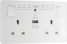 BG Electrical Double Switched Power Wall Plug Socket with Type A USB Charging Port and Wi-Fi Extender, Evolve, Pearlescent White, 13A, PCDCL22UWRW