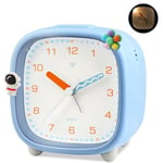 Ayybboo Réveil Enfant Garçon Fille, Réveil Matin Silencieux sans Tic-Tac, Original Analogique Alarme Lumineux Snooze Réveil Chevet (Bleu)