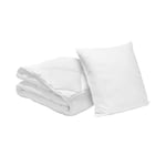 Bleu Câlin Pack Couette Chaude 1 Personne 140x200 cm + 1 Oreiller Moelleux 60x60 cm, Lavables à 95°, Microfibre, Blanc