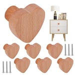 ALLOMN Lot de 6 boutons d'armoire, poignées de porte et tiroir en bois massif en forme de cœur avec vis pour chambre d'enfant, chambre à coucher, cuisine, salle de bain