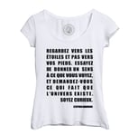 T-Shirt Femme Col Echancré Citations Célèbres Stephen Hawking Regardez Les Étoiles Pas Vos Pieds Soyez Curieux