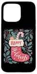 Coque pour iPhone 15 Pro Max Chaussette bohème Happy Holidays rétro en forme de canne à sucre d'orge de Noël