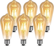 Lepro Ampoule LED E27, Blanc Chaud 2500K 470LM Ampoules E27 Edison Vintage, 4.8W Équivalent 40W, LED E27 ST64 Décorative Rétro pour Maison Bars Café Restaurant, Non Dimmable, Lot de 6