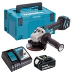 Makita DGA463Z 18V Brushless Angle Grinder With 1 x 5.0Ah Battery Charger & Case