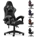 bigzzia Chaise Bureau Chaise Gaming Ergonomique en PU Cuir, Hauteur Réglable, avec Coussin Lombaire et Appui-Tête, Fauteuil Gamer Confortable pour Adultes, Filles et Garçons (Gris)