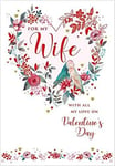 Wife Love Birds Floral Heart Valentine Card – Romantic Valentines Artwork