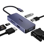 Qhou Hub USB C 6 en 1 avec 4 K HDMI, VGA, 2 Ports USB 2.0, Lecteur de Carte SD/TF, Adaptateur USB C pour MacBook Pro/Air, Dell, HP, Surface Pro