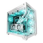 Mars Gaming MCV4 White, Custom XXL E-ATX Gaming Tower, Frameless Front and Side Tempered Glass Window, Modular Dual Chamber Structure