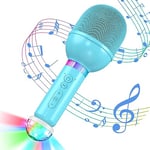 TONOR Microphone Karaoké sans Fil pour Enfants, Mini Micro Portable avec Lumières LED, Jouets pour Fille Garçon, Cadeau de Anniversaire, Noël, Compatible avec Android, iOS, PC, Bleu