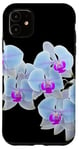 Coque pour iPhone 11 Magnifique orchidée Phalaenopsis bleu clair Formes noires Mania