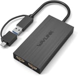 WAVLINK Adaptateur USB 3.0 ou USB C vers HDMI pour Deux moniteurs, Adaptateur Graphique vidéo Universel pour Mac et Windows, Thunderbolt 3/4, USB 3.0 ou USB-C, 1080p@60Hz