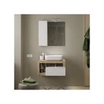 Meuble sous-vasque suspendu 79 cm Chêne naturel + vasque + miroir led - ISCHIA