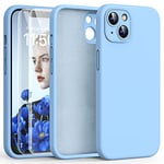 HATOSHI 3 in 1 for iPhone 13 Case, with 2 Pack HD Screen Protector, [Upgraded Full Camera Protection] Liquid Silicone Silky-Soft Touch Slim Shockproof [Anti-Scratch] [Multi-Color] 6.1", Sierra Blue