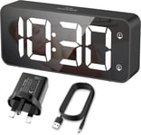 HERMIC Alarm Clock Bedside Mains Powered Large Digital Led Display, Brightness 8