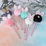 1pc Cute Plush Rabbit Ears Stationery Gel Ink Pen 0.5mm Black In Dark Pink