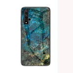 Coque pour Huawei Nova 5T,Marbre Verre trempé Ultra Fine Silicone Housse Original Étui de Protection en Souple Doux TPU Gel Bumper pour Huawei Nova 5T (Bleu)