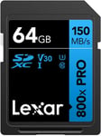 High-Performance 800x Pro 64 Go Carte SD, Carte SDXC UHS-I, Carte SD 3.0 jusqu'à 150 Mo/s en Lecture, Carte mémoire SD V30, U3, C10 pour Reflex numérique/caméscope HD (LSD0800P064G-BNNAA)