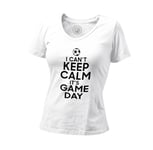 T-Shirt Femme Col V I Can't Keep Calm It's Game Day Foot Match Samedi