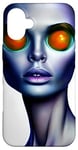 Coque pour iPhone 16 Plus Étrange Alien Femme Portrait Visage AI Art