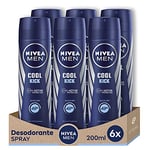 NIVEA MEN Cool Kick Spray Lot de 6 (6 x 200 ml), déodorant pour homme avec un coup de fraîcheur, déodorant anti-transpirant pour le soin masculin