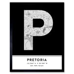 Pretoria South Africa City Map Modern Typography Stylish Letter Framed Word Wall Art Print Poster for Home Décor