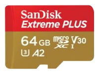 Sandisk Extreme Plus - Flash-Minneskort (Microsdxc Till Sd-Adapter Inkluderad) - 64 Gb - A2 / Video Class V30 / Uhs-I U3 / Class10 - Mikrosdxc Uhs-I