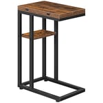 HOOBRO Table d’Appoint de Canapé Pliable en Forme de C, Petite Table Basse de Style Industriel, Table à Café et de Collation avec Étagère de Rangement, Salon, Chambre, Marron Rustique EBF29SF01