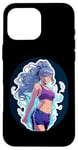 Coque pour iPhone 16 Pro Max Fille de style anime et manga aux cheveux bleus en tenue de sport