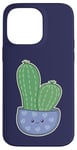 Coque pour iPhone 14 Pro Max Cactus Kawaii en pot pour les amateurs de plantes succulentes bleu nuit