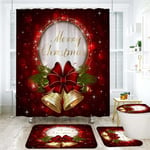 Red Christmas Tree Bathroom Shower Curtain Xmas Waterproof Santa Claus Curtain