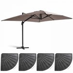 Parasol déporté 3x4m et 4 dalles lestées aluminium taupe  Oviala