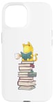 Coque pour iPhone 15 Kawaii Cat Reading Book Stack Cute Bookworm T-shirt graphique