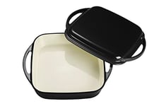 ECHTWERK Cocotte universelle et poêle 2 en 1, Plat à four en fonte avec couvercle, Casserole en fonte avec revêtement émaillé, Convient pour les fours, grills, BBQ et induction, Noir, 1,5 L, Ø 24,6 cm