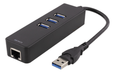 DELTACO – Verkkosovitin, 1xGigabitRJ45, 1xUSB3 A ur, 3x USB3 na, musta (USB3-GIGA3)