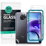 Ibywind Screen Protector (2 Pack) For Redmi Note 9T(5G),9H Hardness Tempered Glass,With 1Pc Camera Lens Protector,1Pc Back Protector,Easy to Install