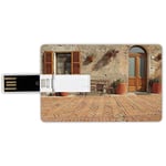 64G USB Flash Drives Credit Card Shape Tuscan Memory Stick Bank Card Style Medieval Facade Rustic Wooden Door Ancient Brick Wall in Small Village,Tan and Light Cinnamon Waterproof Pen Thumb Lovely Jum