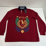 Polo Ralph Lauren Shirt Mens L Red Laurel Crest Long Sleeve Rugby Polo - NEW