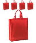 IPEA Sacs de Course Shopper en TNT - 5 pièces - Tote Bag - Dimensions 42 x 37 cm - Sac en Tissu non Tissé réutilisable pour le shopping et les loisirs - Sacs rouges en TNT - Lot de 5 - Rouge