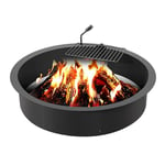 VEVOR Anneau de foyer avec gril de barbecue, diamètre extérieur 1016 mm diamètre intérieur 914,4 mm hauteur 215,9 mm, doublure en acier au carbone, anneau de feu de camp au-dessus ou sol, pour camping