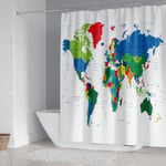 Ahlsen - Rideau de Douche Carte du Monde 180x200, Géographie Pays Capitales Coloré Rideau de Douche Enfants Visuel Rideau de Bain Imperméable Tissu