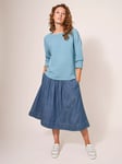 White Stuff Charlotte Denim Midi Skirt, Mid Blue