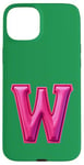 iPhone 15 Plus Pink Letter "W" on a Green Color Case