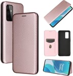 Compatible Avec Coque One Plus 9 (Eur Us), Mince Flip Fibre De Carbone [Test De Chute] Antichoc Stand Fente Avec Carte, Protecteur D'écran En Verre Trempé*2-Or Rose