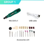 Perceuse sans fil USB,outil de calcul à distance,stylo de gravure de travail,bricolage pour bijoux,métal,verre,perceuse sans fil,mini perceuse électrique,4 documents - Type Green - 24pcs