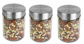 600ml Set of 3 Glass Storage Jars Canisters Set with Lids Kitchen Food Spice Pot